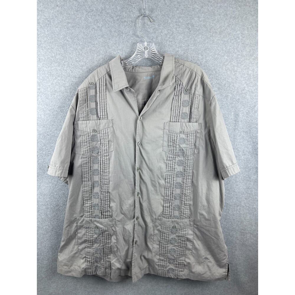 Ks Island Shirt Men's 2XB 2XL Gray‎ Short Sleeve Button Up Embroidered Camp